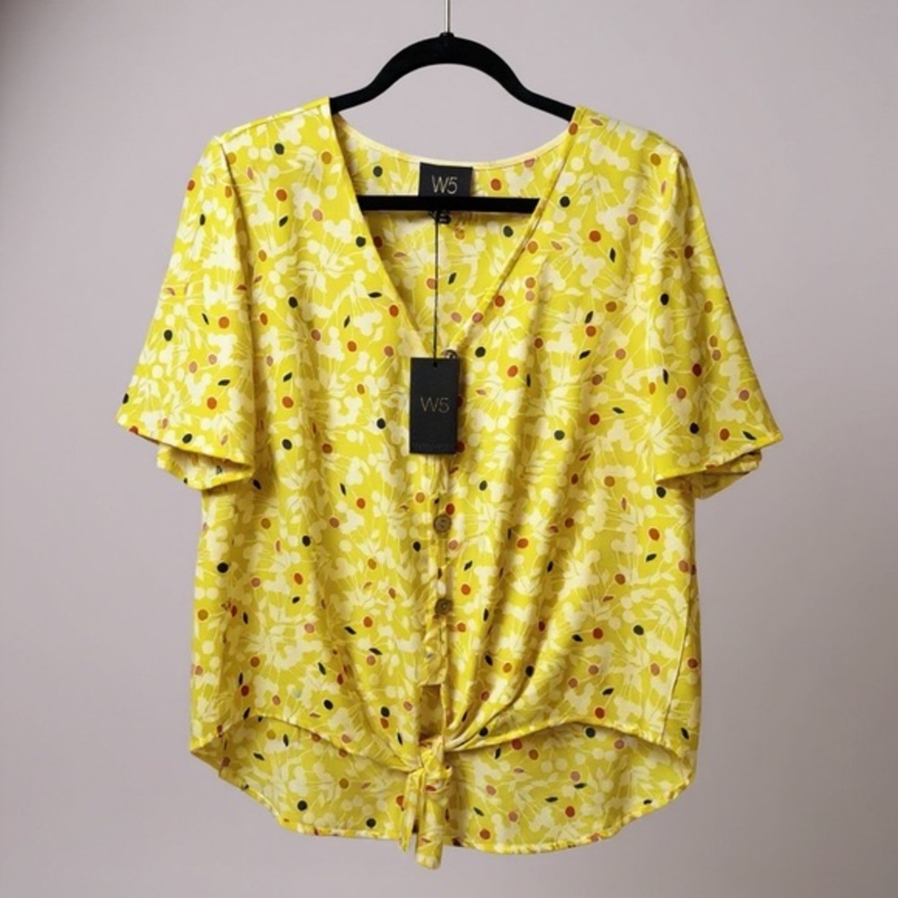 Anthropologie: W5 Yellow Floral Tie-Front‎ Blouse Size M *246